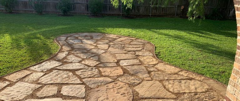 crushed granite flagstone walkway, flagstone patio with border, college station hardscapes