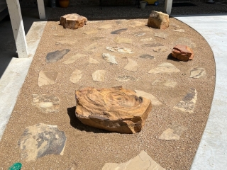 crushed granite with flagstone rocks and boulder